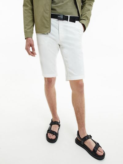 Calvin Klein Ruhák HU261086 | Calvin Klein Slim Organic Cotton Belted Férfi Rövidnadrág Világos Fehé